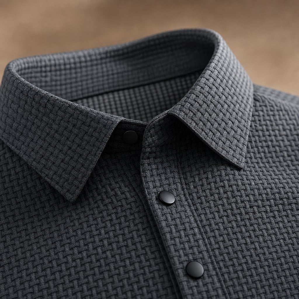 Classic Pique Polo Shirt with Button Placket in Beige Grey – Fabric and Detail Close-Up