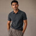 Classic Pique Polo Shirt with Button Placket in Beige Grey – Product Photo