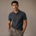 Classic Pique Polo Shirt with Button Placket in Beige Grey – Product Photo