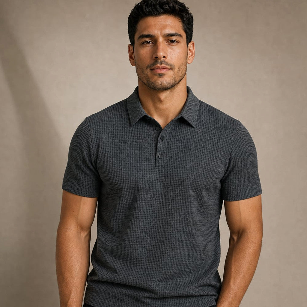 Classic Pique Polo Shirt with Button Placket in Beige in Grey – Tomosino Premium Menswear