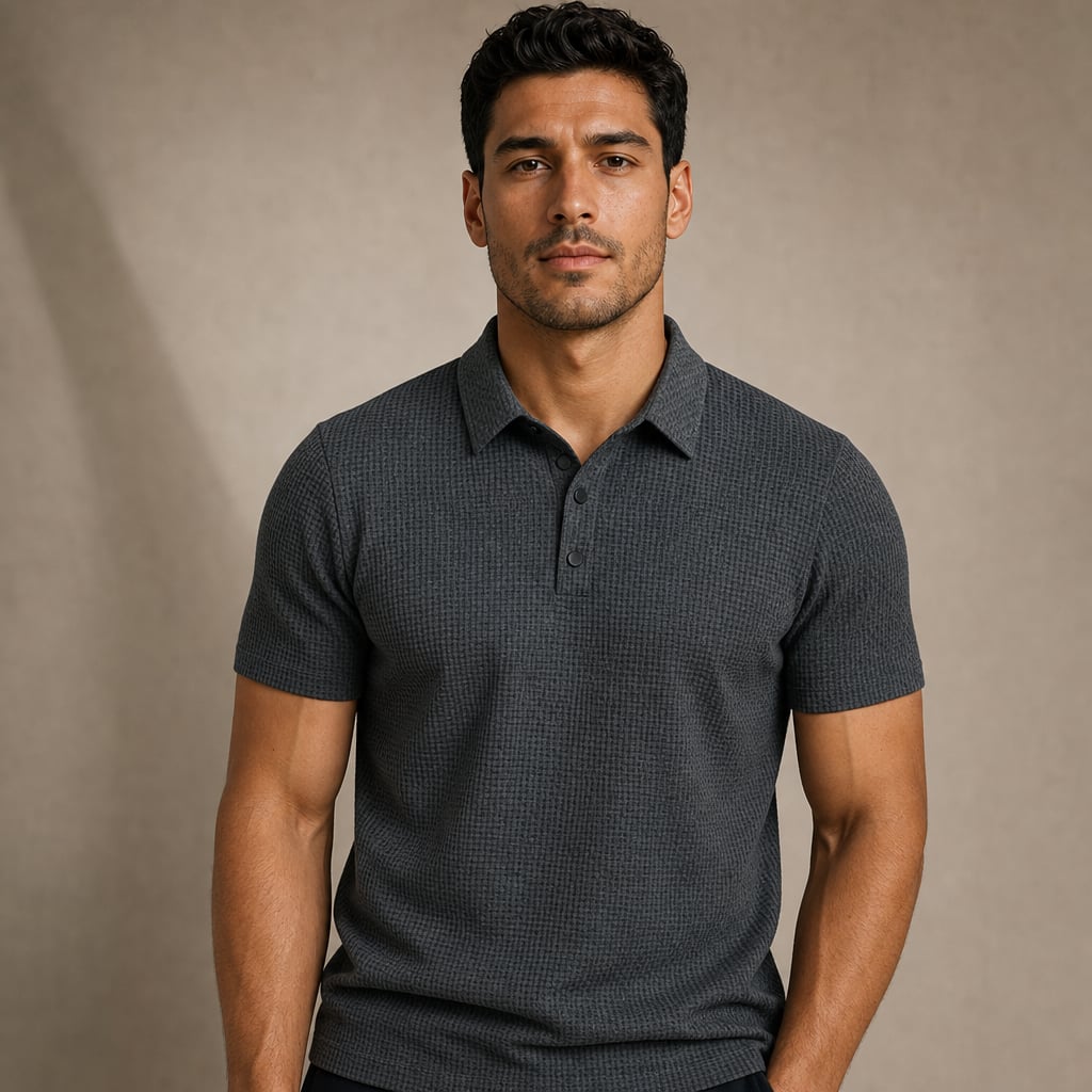 Classic Pique Polo Shirt with Button Placket in Beige in Grey – Tomosino Premium Menswear