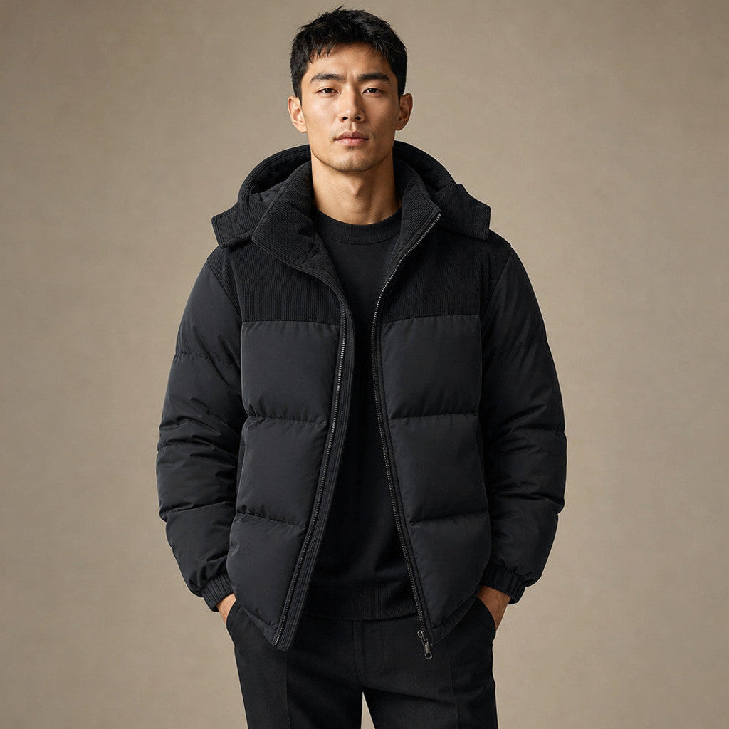 Clinton | Long Puffer Coat Hooded Mid-Thigh Black – Product Photo
