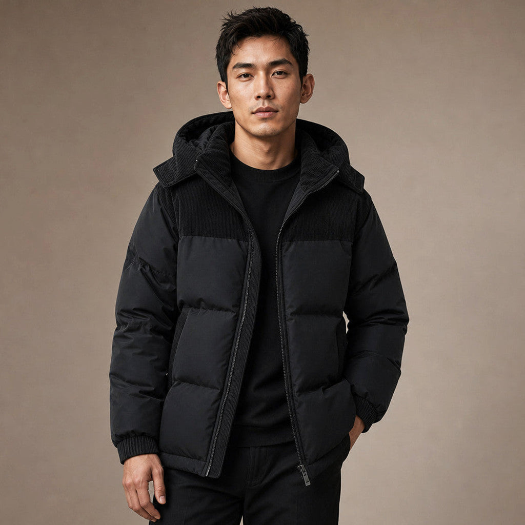 Clinton | Long Puffer Coat Hooded Mid-Thigh in Black – Premium Editorial