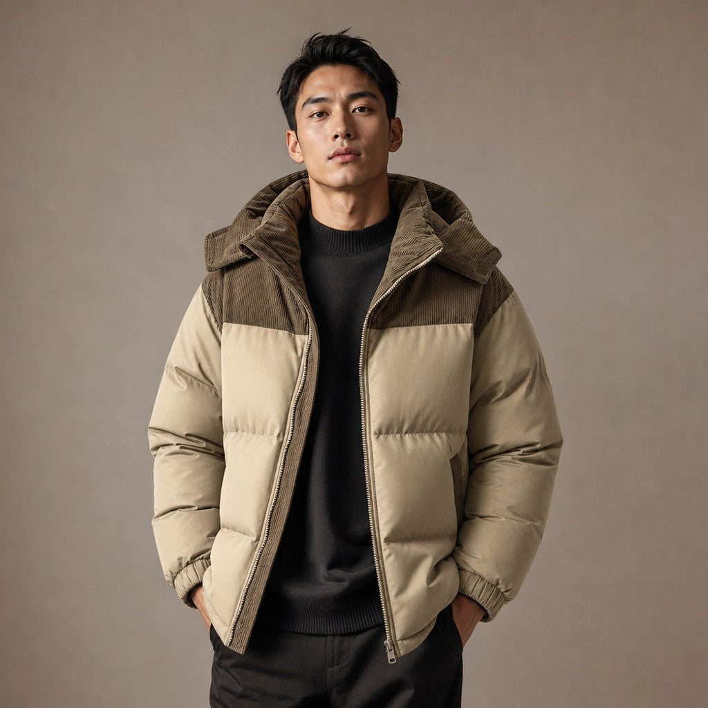 Clinton | Long Puffer Coat Hooded Mid-Thigh Khaki – Product Photo
