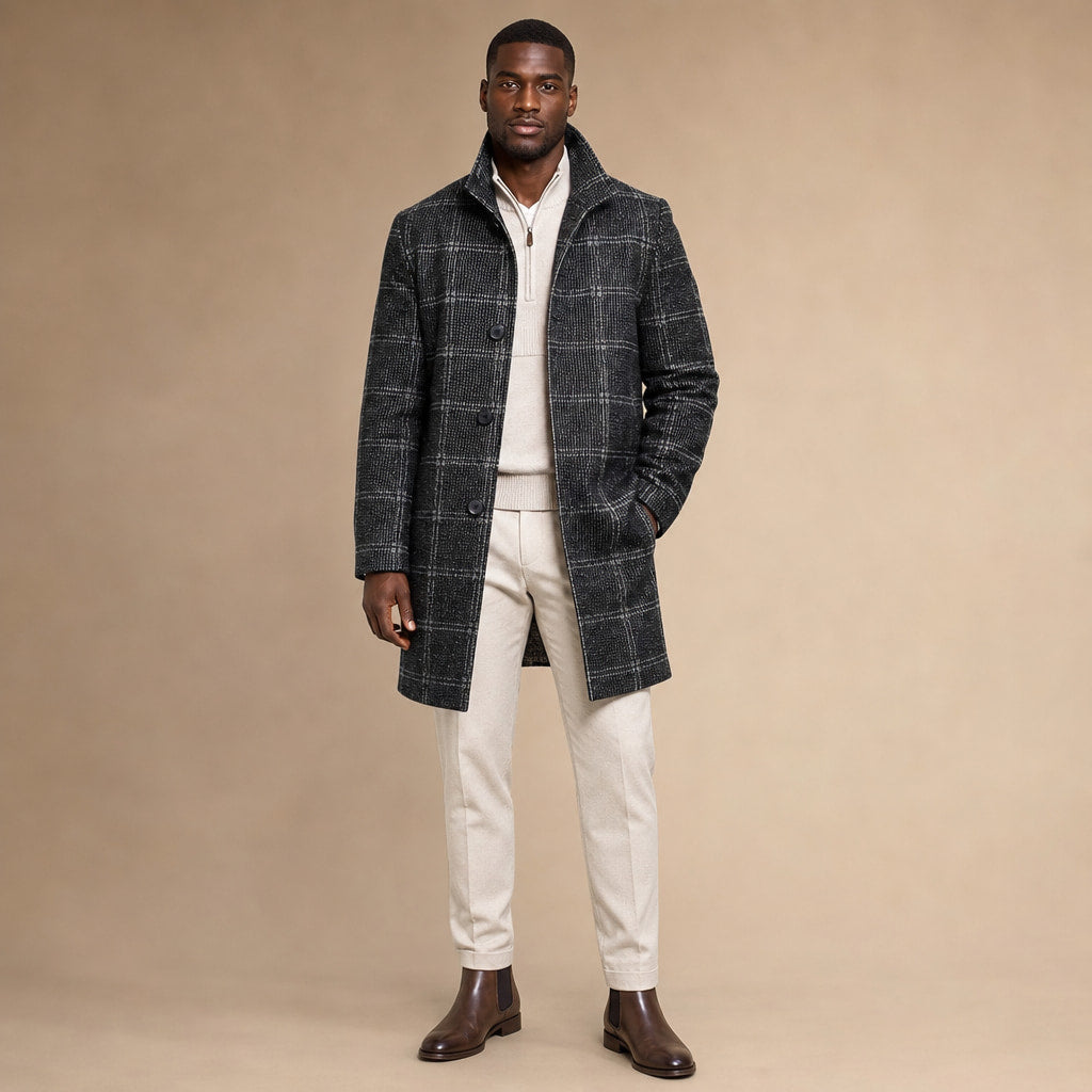 Long Coat Button Front Tailored Fit Black – Product Photo