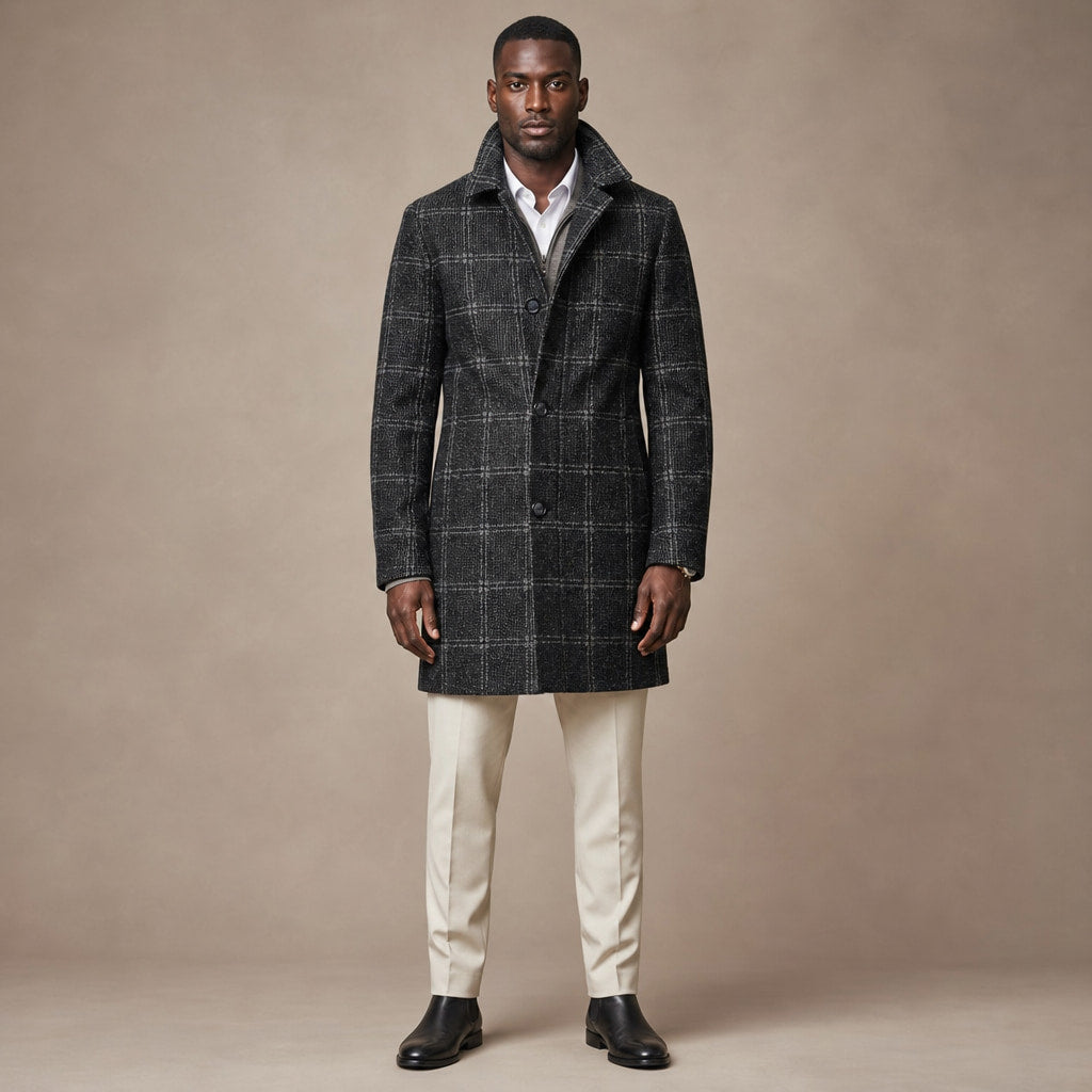 Long Coat Button Front Tailored Fit in Black – Tomosino Premium Menswear