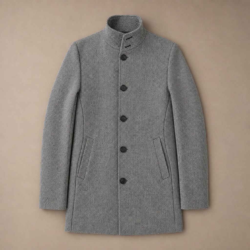 Long Coat Button Front Tailored Fit Light Gray – Flat Lay Product Photo
