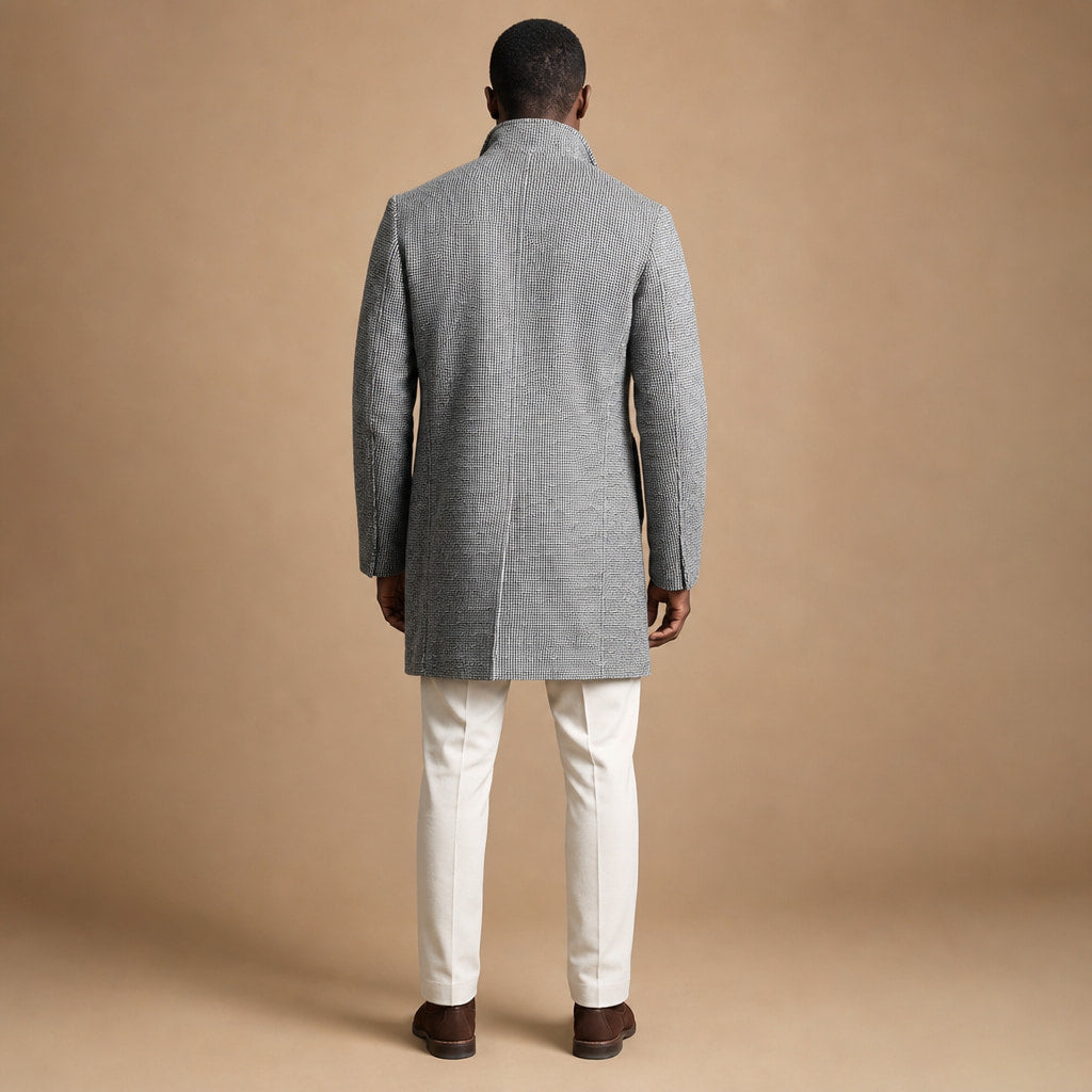 Long Coat Button Front Tailored Fit Light Gray – Full Look