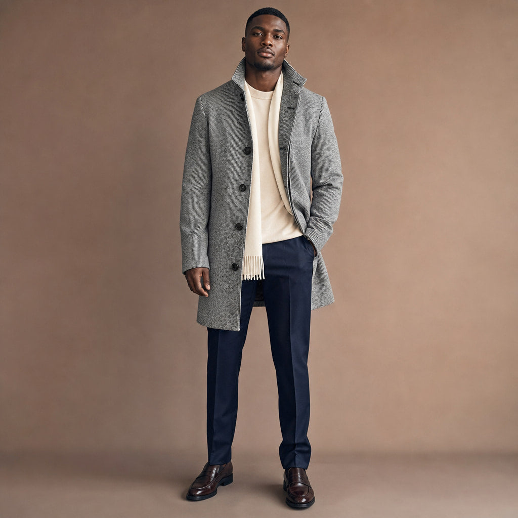 Long Coat Button Front Tailored Fit Light Gray – Product Photo
