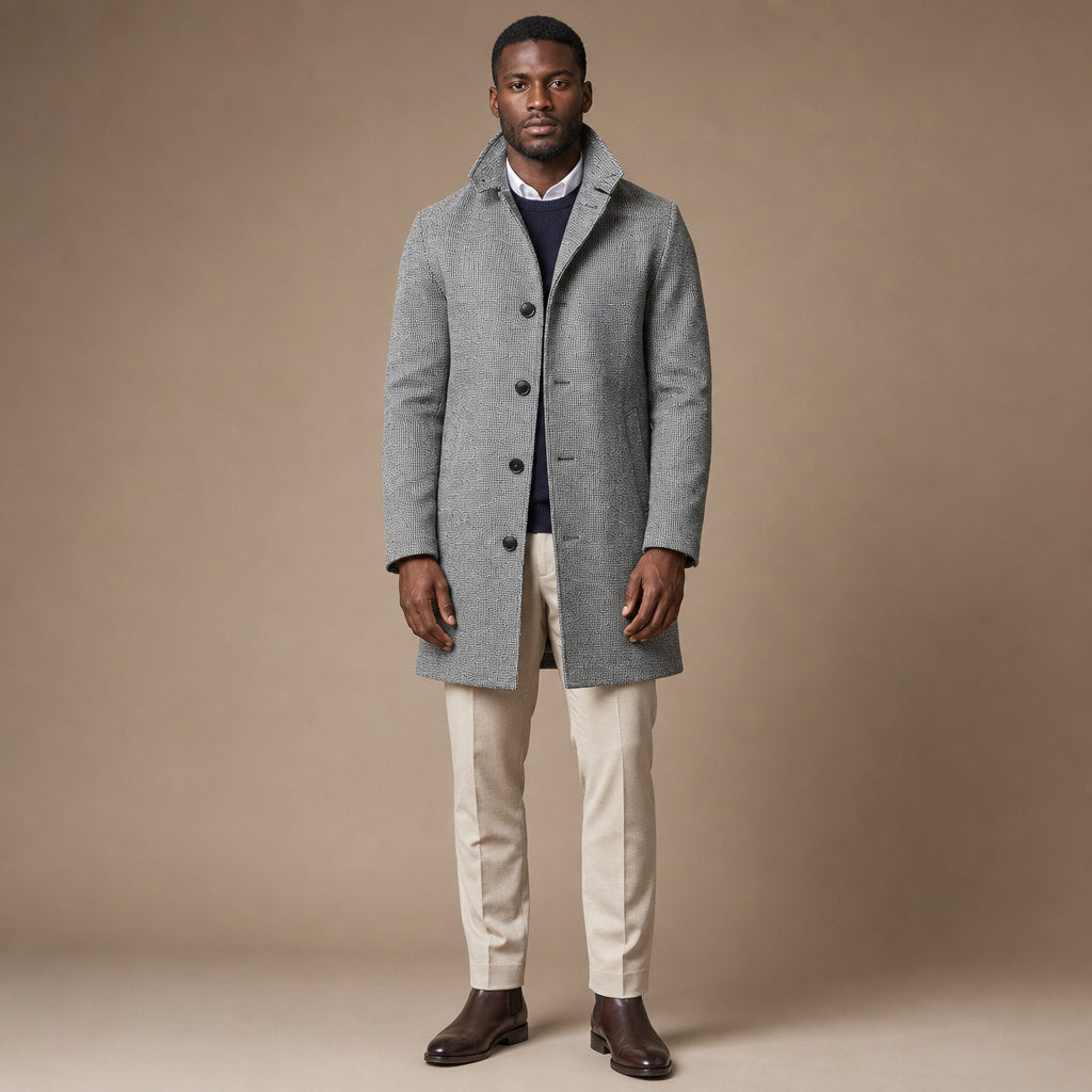 Long Coat Button Front Tailored Fit in Light Gray – Tomosino Premium Menswear