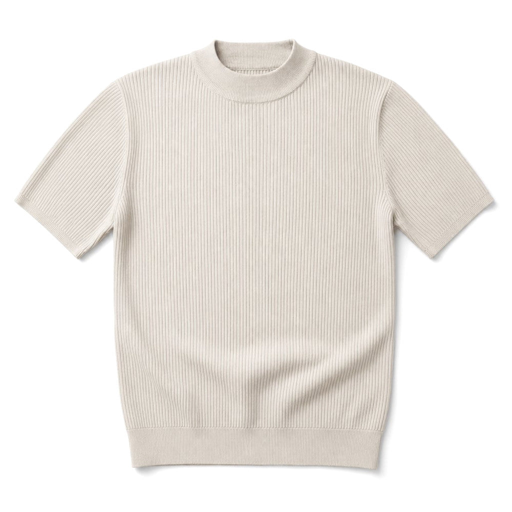 Colvax | Fit Shirt Mock Neck Ribbed Knit Viscose Blend Beige – Product Photo