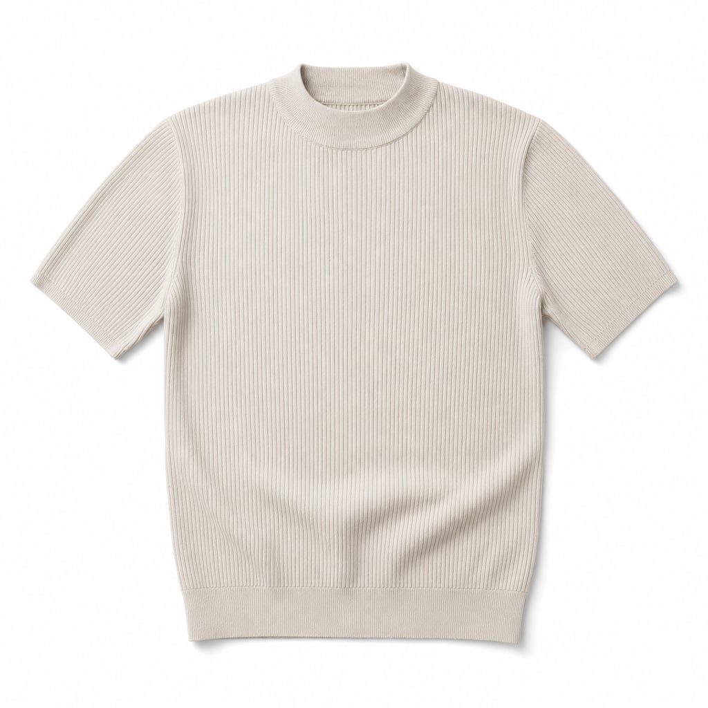 Colvax | Fit Shirt Mock Neck Ribbed Knit Viscose Blend Beige – Product Photo