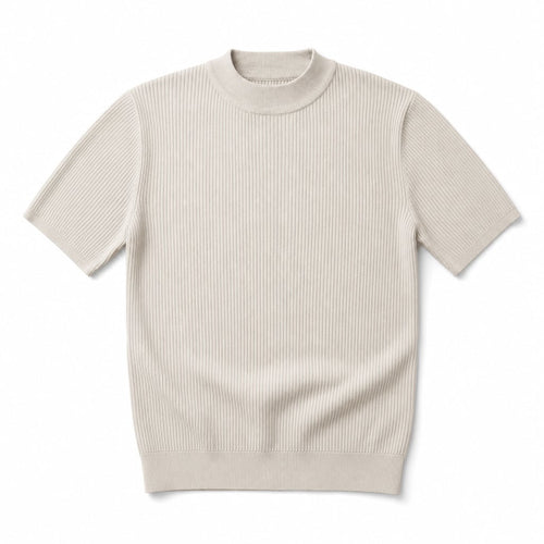 Colvax | Fit Shirt Mock Neck Ribbed Knit Viscose Blend Beige – Product Photo
