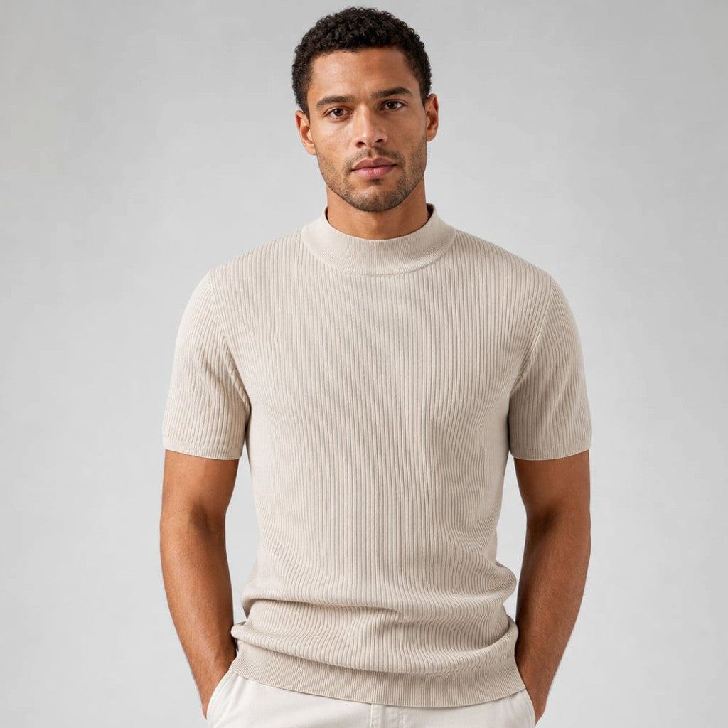 Colvax | Fit Shirt Mock Neck Ribbed Knit Viscose Blend in Beige – Tomosino Premium Menswear