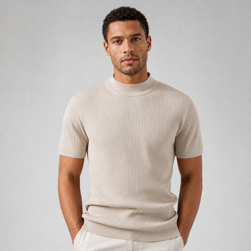 Colvax | Fit Shirt Mock Neck Ribbed Knit Viscose Blend in Beige – Tomosino Premium Menswear