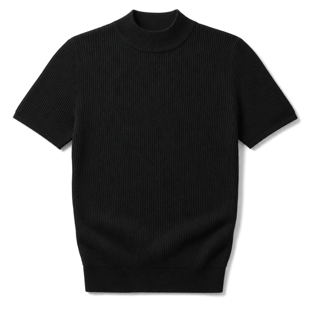 Colvax | Fit Shirt Mock Neck Ribbed Knit Viscose Blend Black – Product Photo