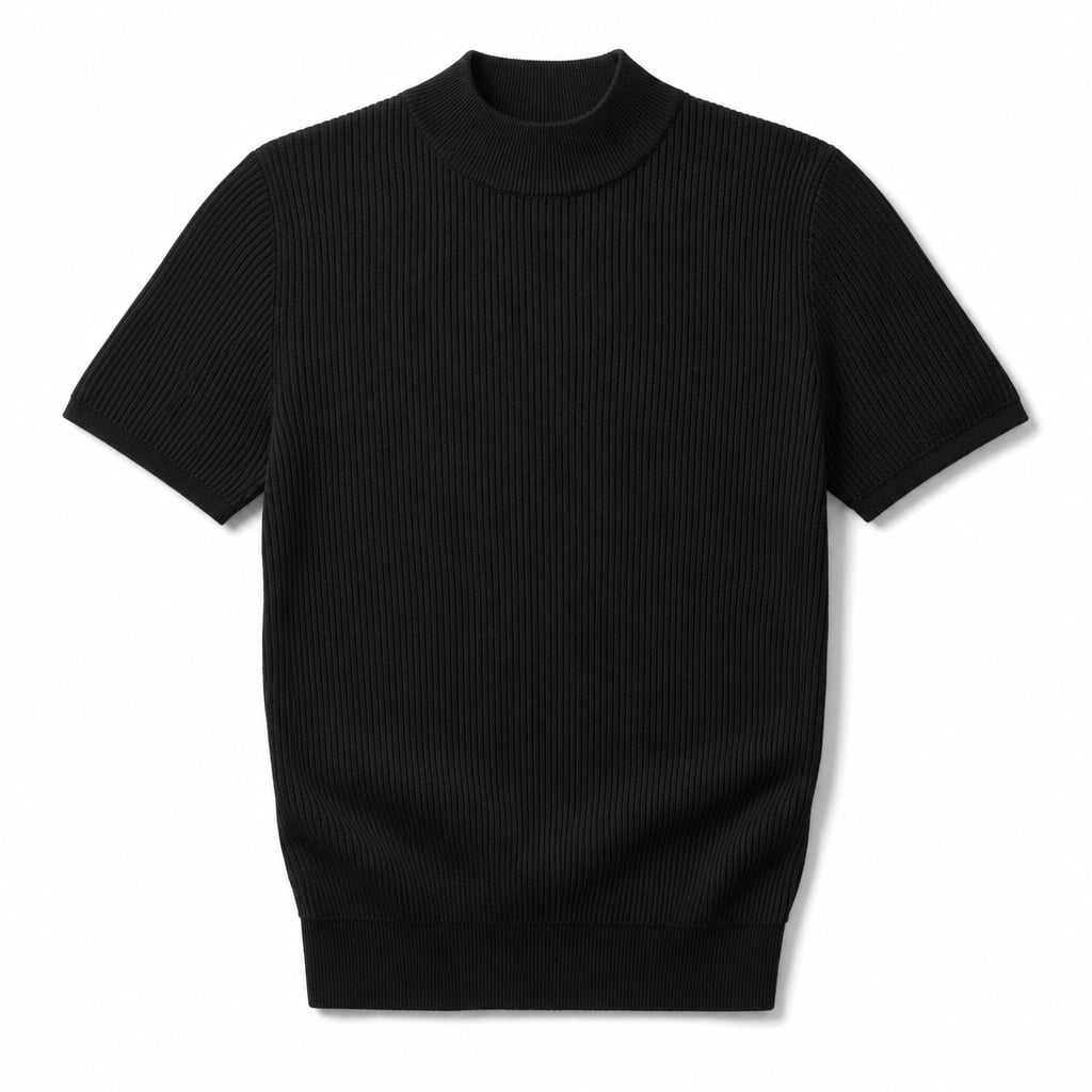 Colvax | Fit Shirt Mock Neck Ribbed Knit Viscose Blend Black – Product Photo