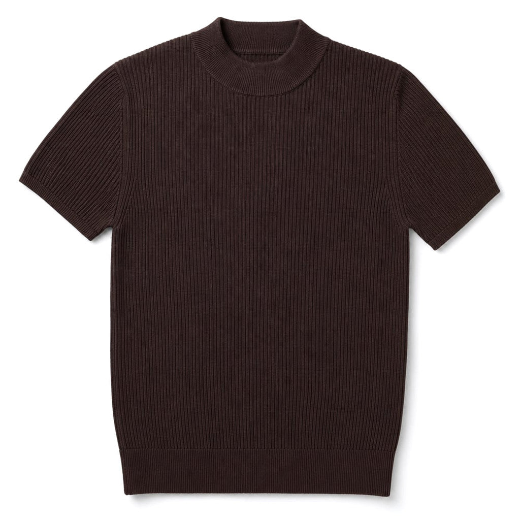 Colvax | Fit Shirt Mock Neck Ribbed Knit Viscose Blend Coffee – Product Photo