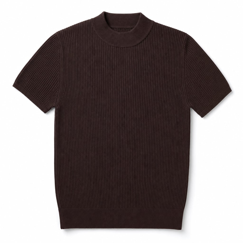 Colvax | Fit Shirt Mock Neck Ribbed Knit Viscose Blend Coffee – Product Photo