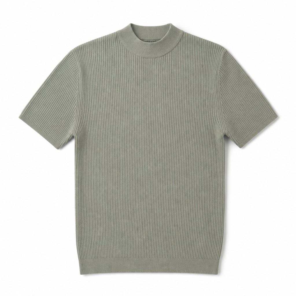 Colvax | Fit Shirt Mock Neck Ribbed Knit Viscose Blend Lightgreen – Product Photo