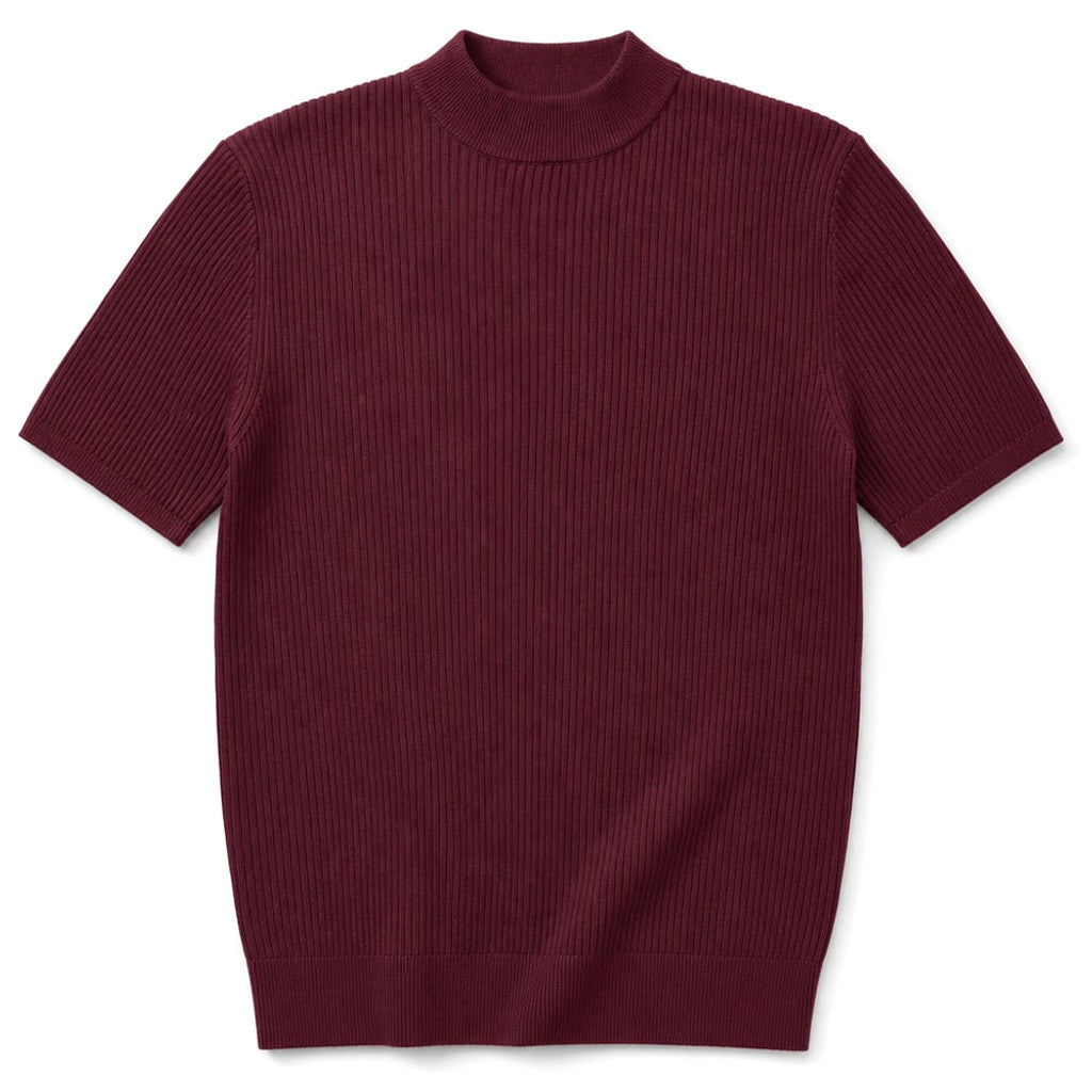 Colvax | Fit Shirt Mock Neck Ribbed Knit Viscose Blend Maroon – Product Photo