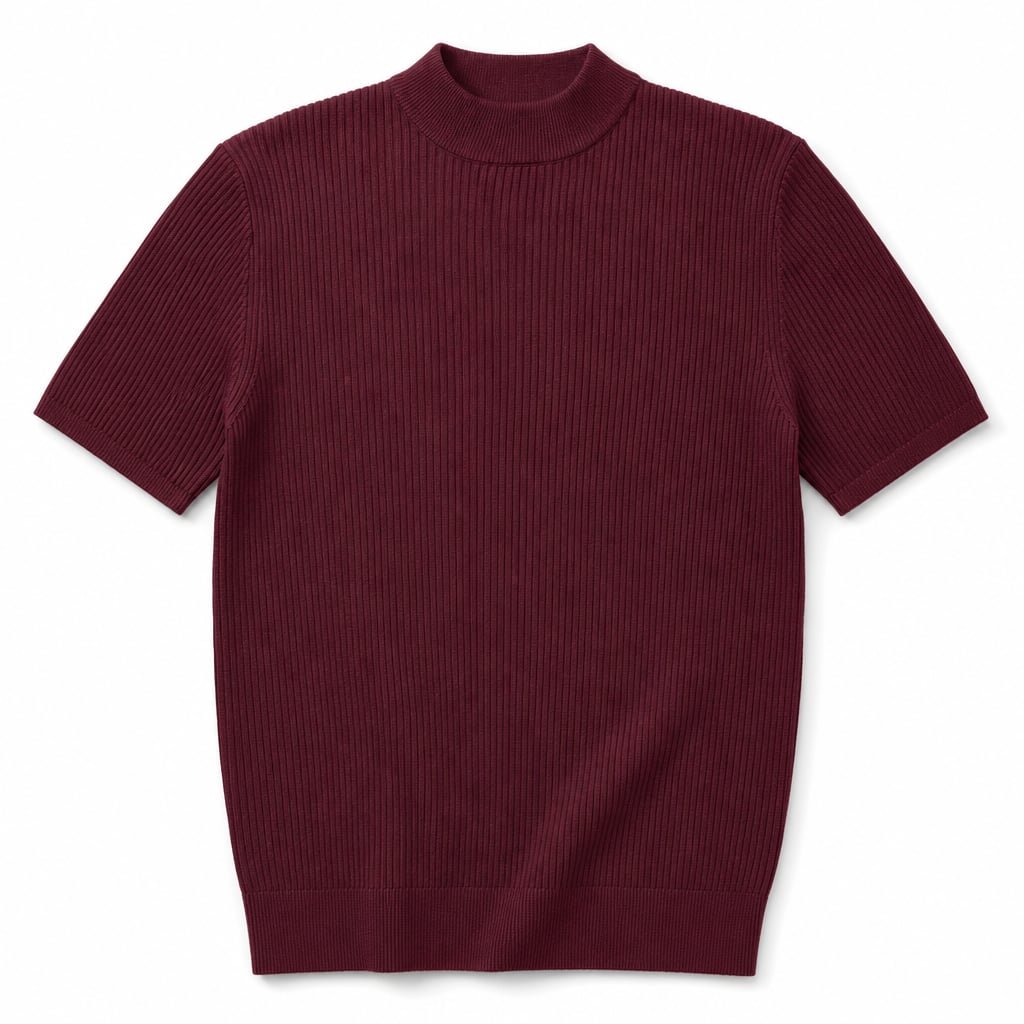 Colvax | Fit Shirt Mock Neck Ribbed Knit Viscose Blend Maroon – Product Photo