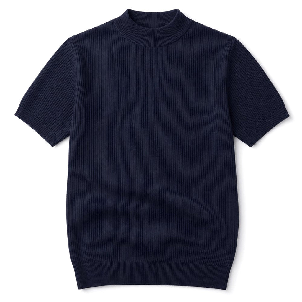 Colvax | Fit Shirt Mock Neck Ribbed Knit Viscose Blend Navy – Product Photo
