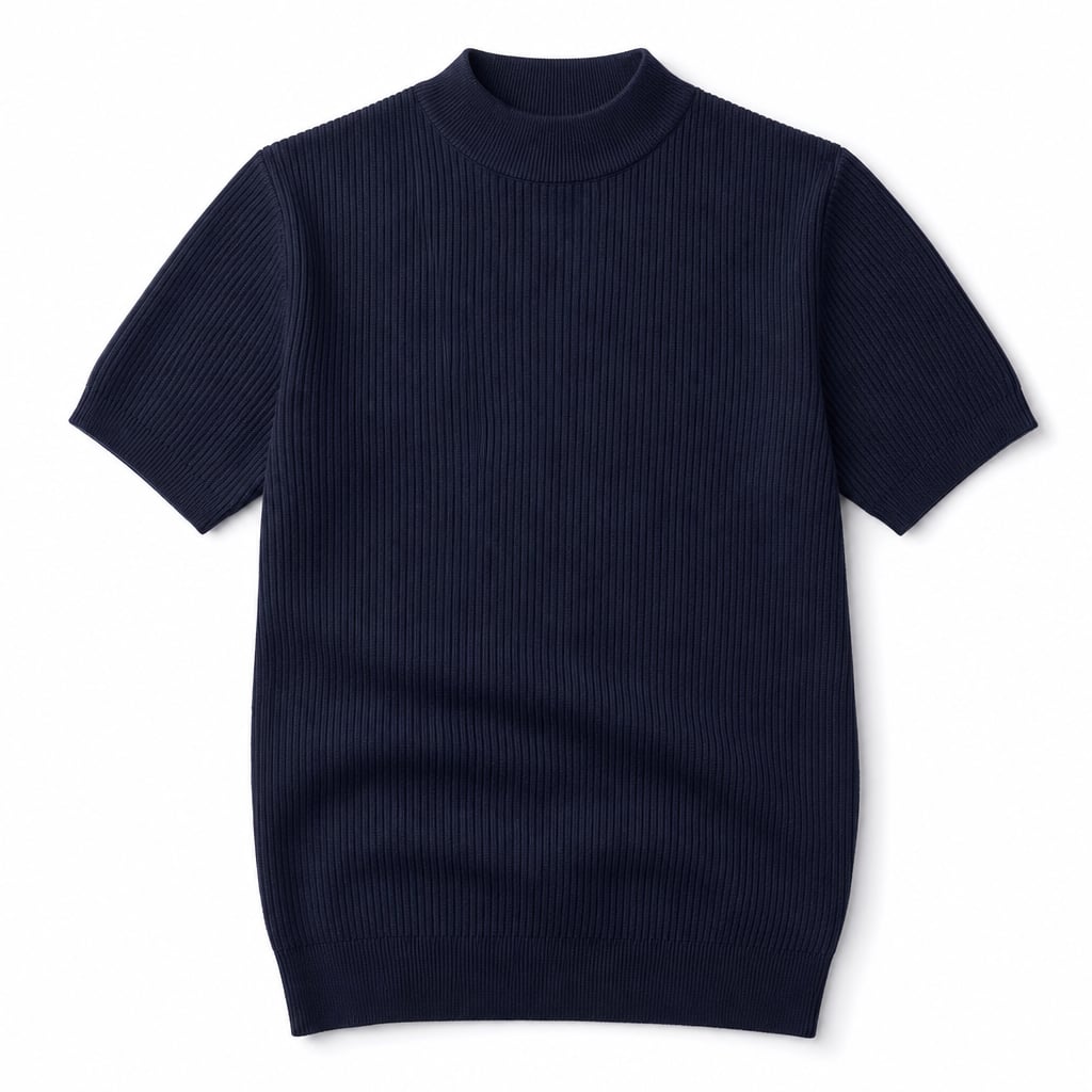 Colvax | Fit Shirt Mock Neck Ribbed Knit Viscose Blend Navy – Product Photo