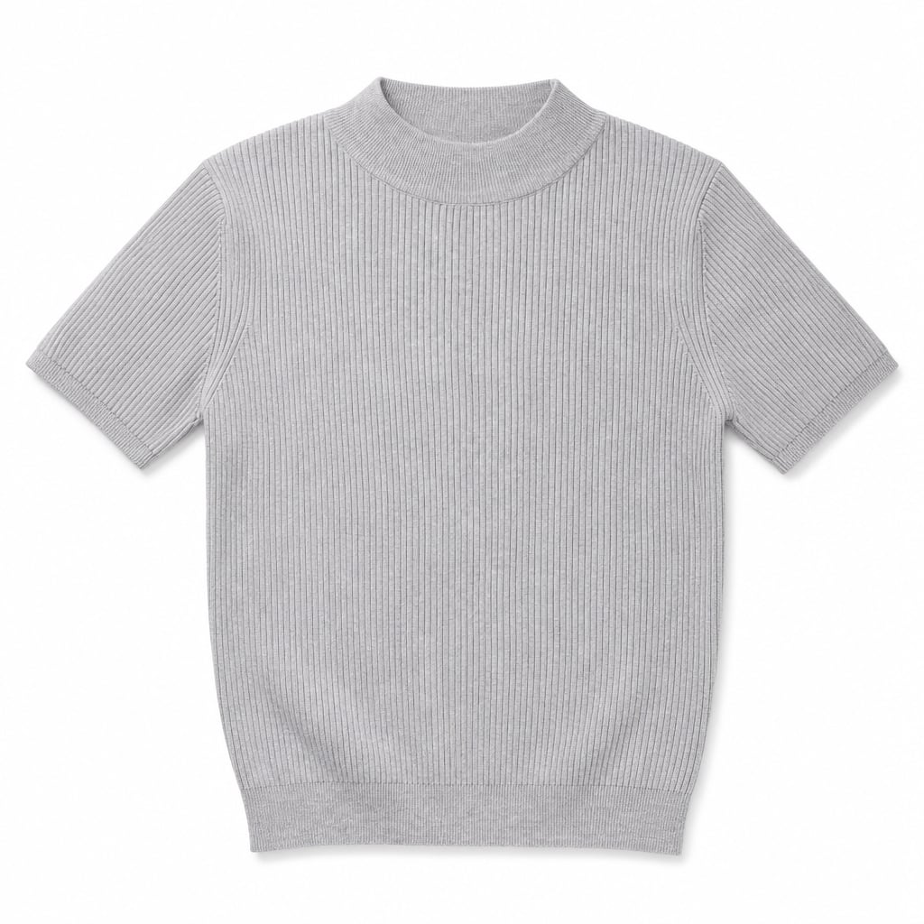 Colvax | Fit Shirt Mock Neck Ribbed Knit Viscose Blend Silver – Product Photo