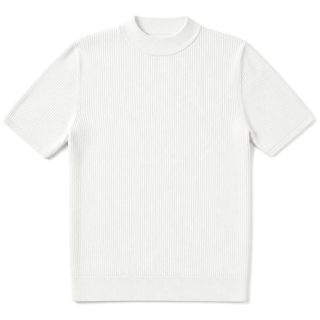 Colvax | Fit Shirt Mock Neck Ribbed Knit Viscose Blend White – Product Photo