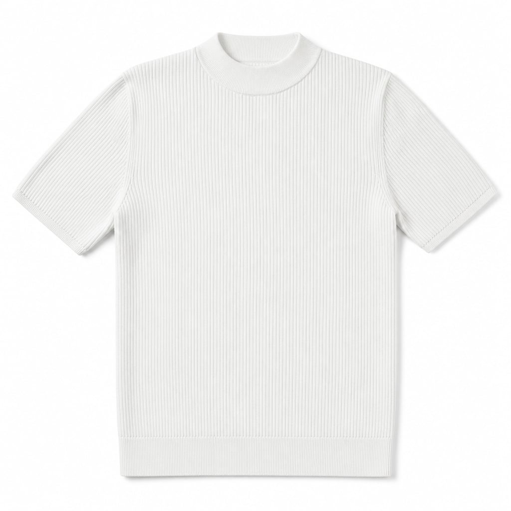 Colvax | Fit Shirt Mock Neck Ribbed Knit Viscose Blend White – Product Photo