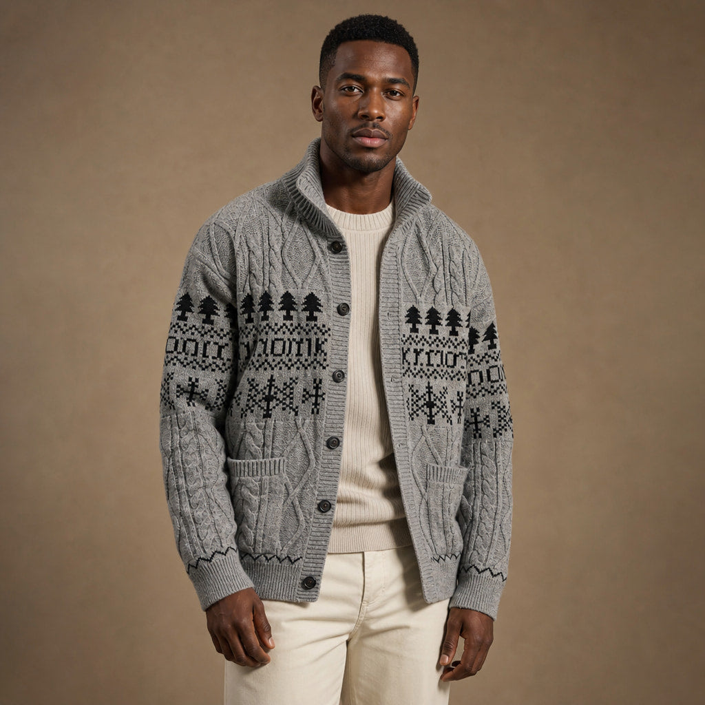 Knitted Jacket Nordic Pattern Full Zip Grey – Product Photo