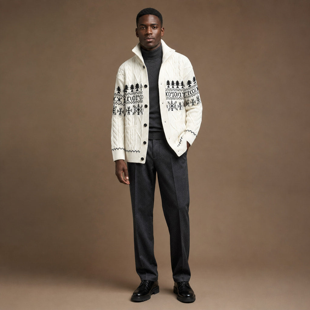 Knitted Jacket Nordic Pattern Full Zip White – Full Look