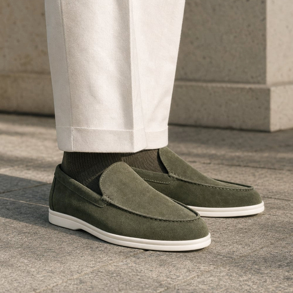 Colvex | Slip On Loafers Knit Upper Lightweight Green – Side Angle View