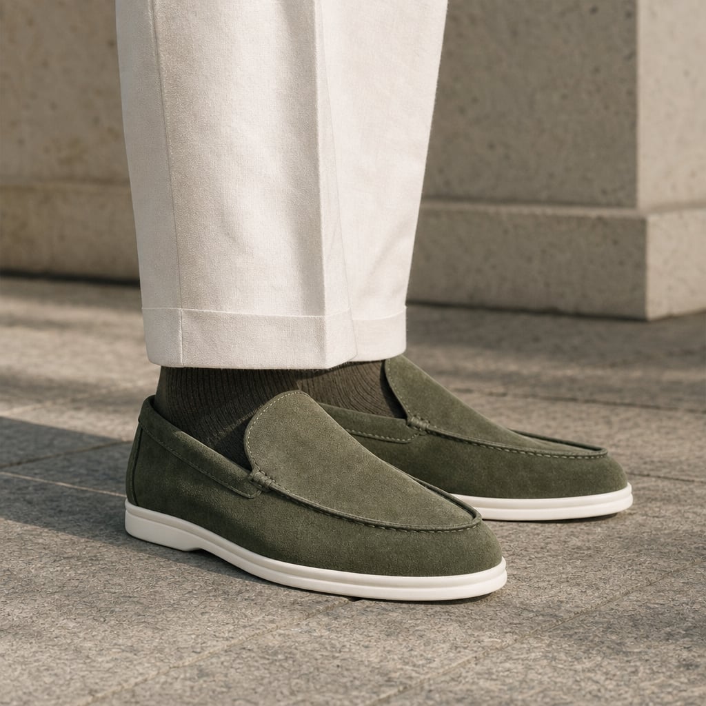 Colvex | Slip On Loafers Knit Upper Lightweight Green – Side Angle View