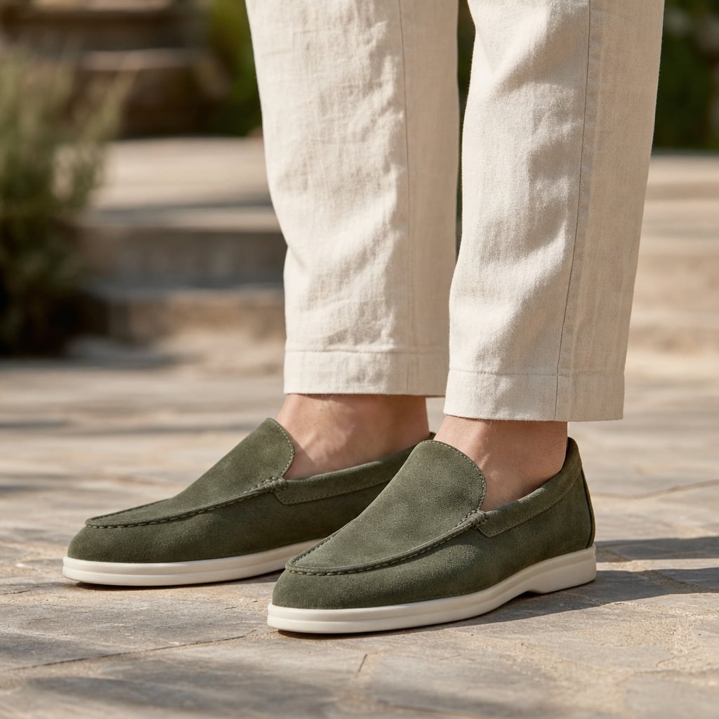 Colvex | Slip On Loafers Knit Upper Lightweight Green – Full Look