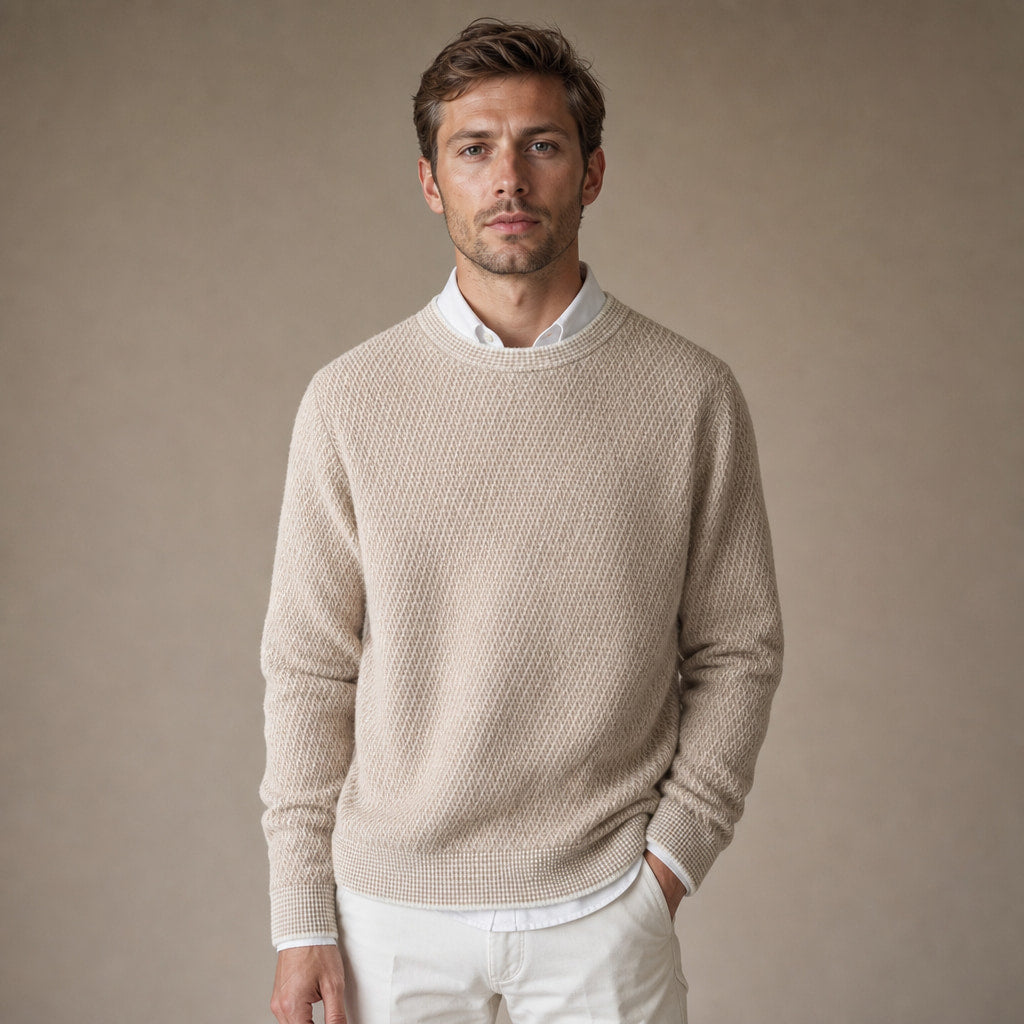 Cashmere Knit Jumper Diamond Texture Camel – Product Photo