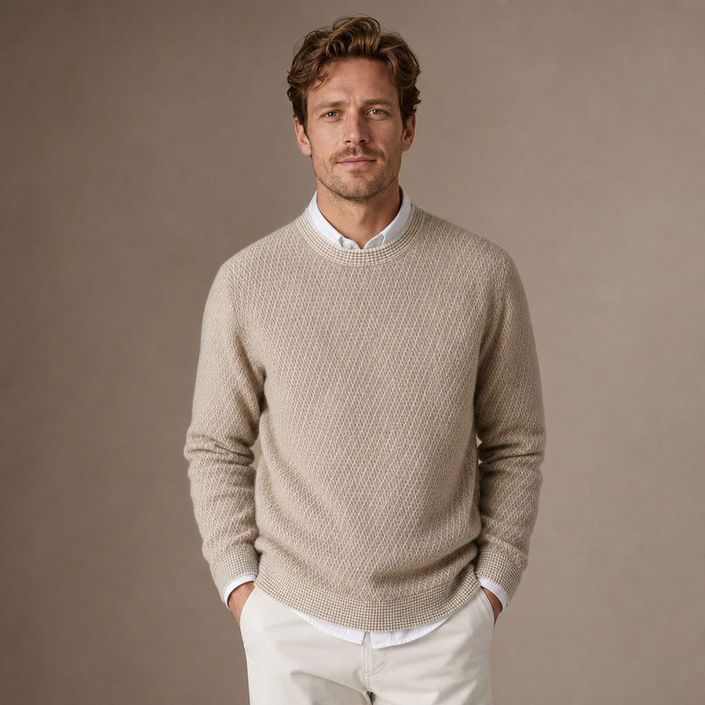 Cashmere Knit Jumper Diamond Texture in Camel – Tomosino Premium Menswear