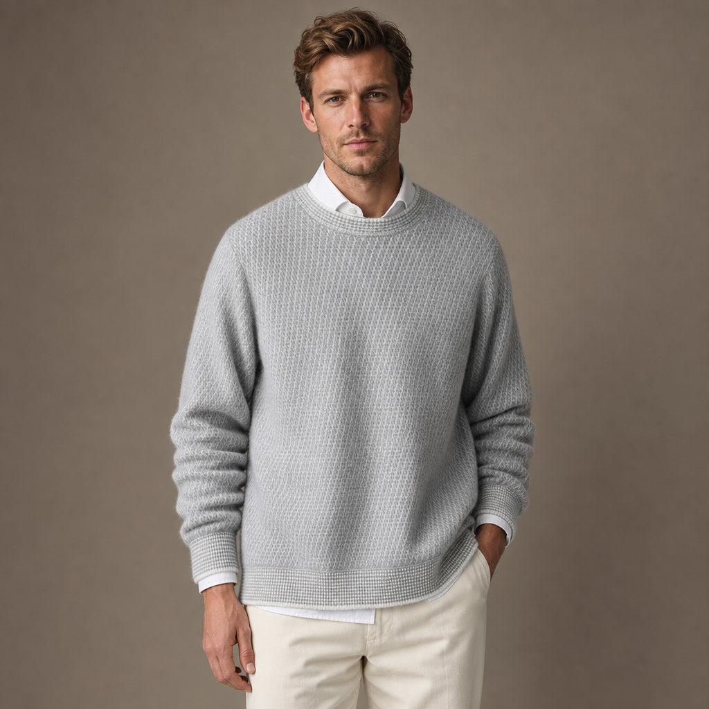 Cashmere Knit Jumper Diamond Texture Grey – Product Photo