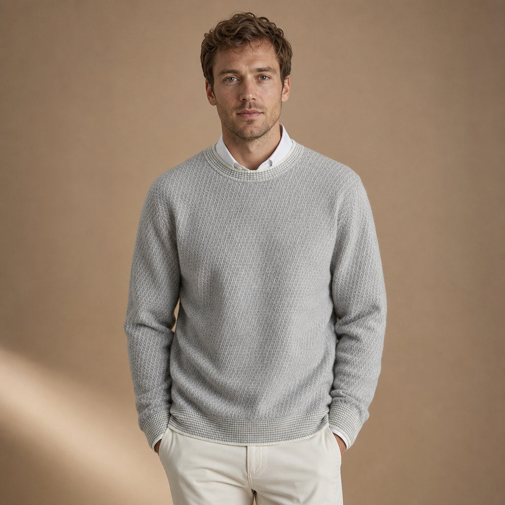 Cashmere Knit Jumper Diamond Texture in Grey – Tomosino Premium Menswear
