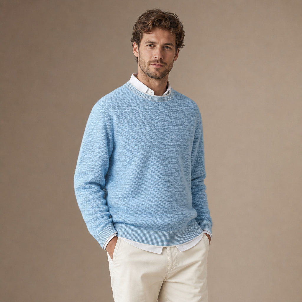 Cashmere Knit Jumper Diamond Texture Sky Blue – Side Angle View