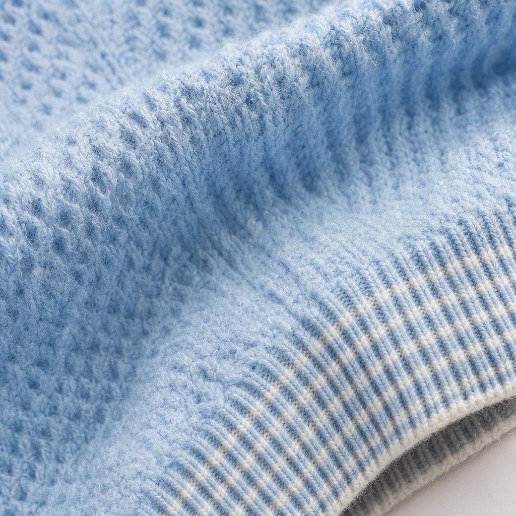 Cashmere Knit Jumper Diamond Texture Sky Blue – Fabric and Detail Close-Up