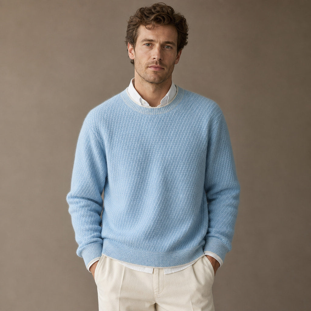Cashmere Knit Jumper Diamond Texture Sky Blue – Product Photo