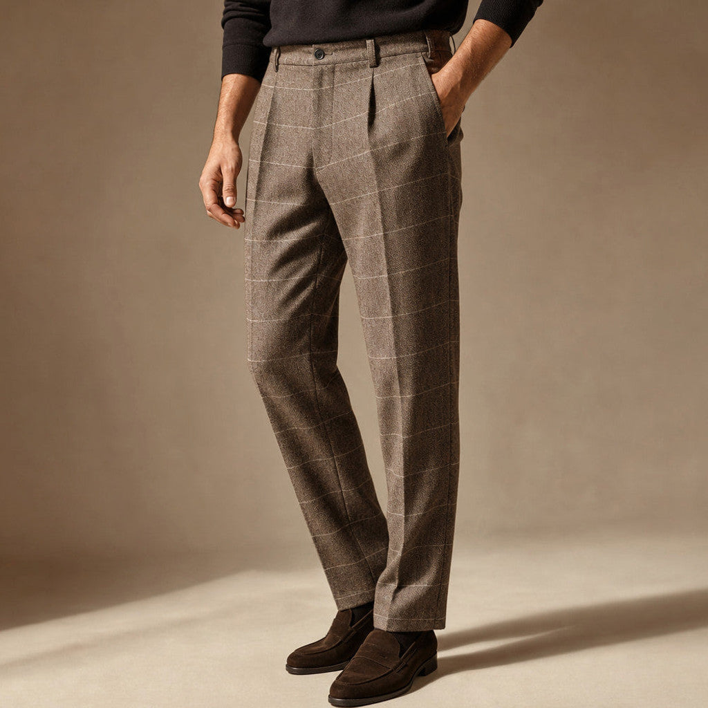 Corbyn | Dress Pant Plaid Tweed Khaki – Side Angle View