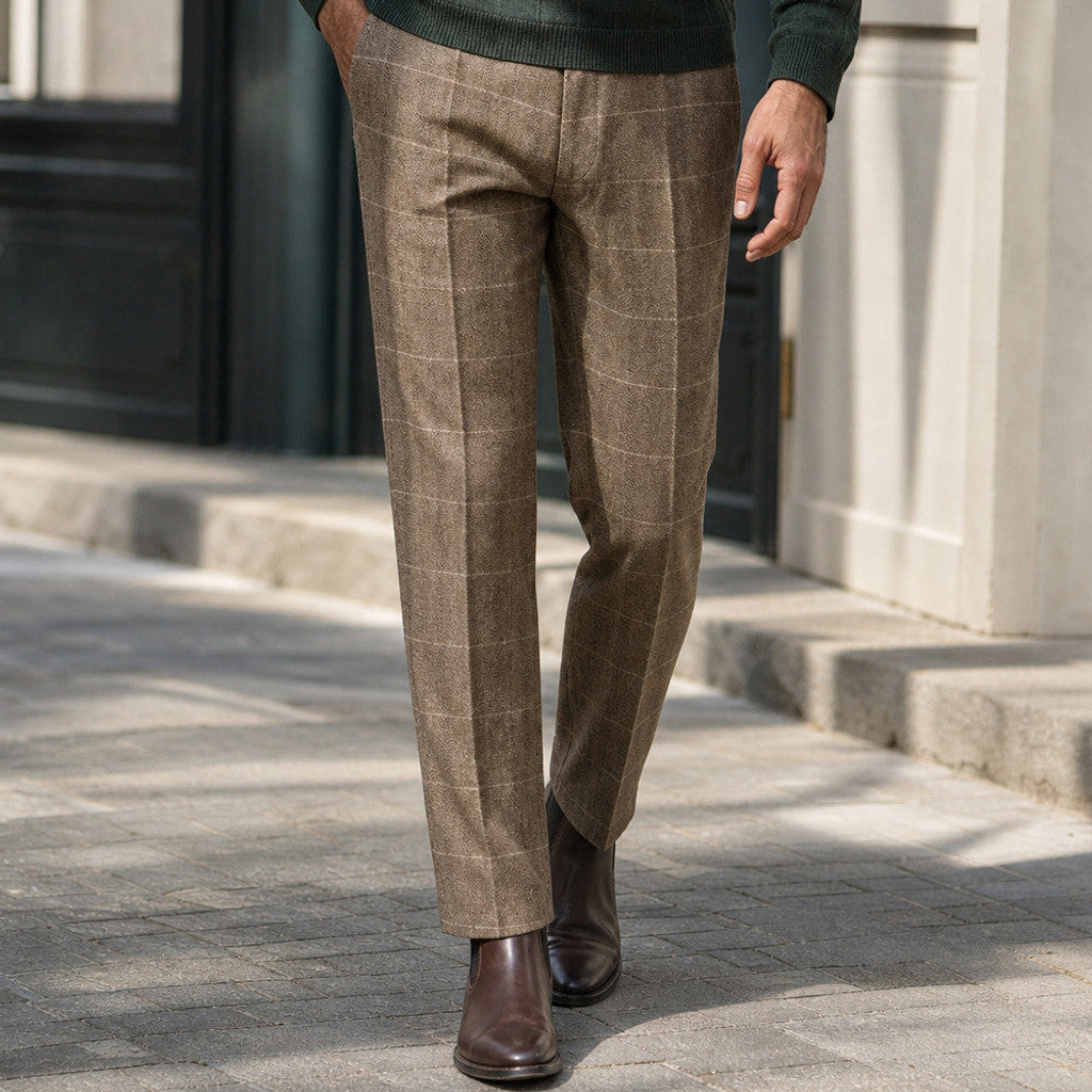 Corbyn | Dress Pant Plaid Tweed Khaki – Styled Editorial Shot