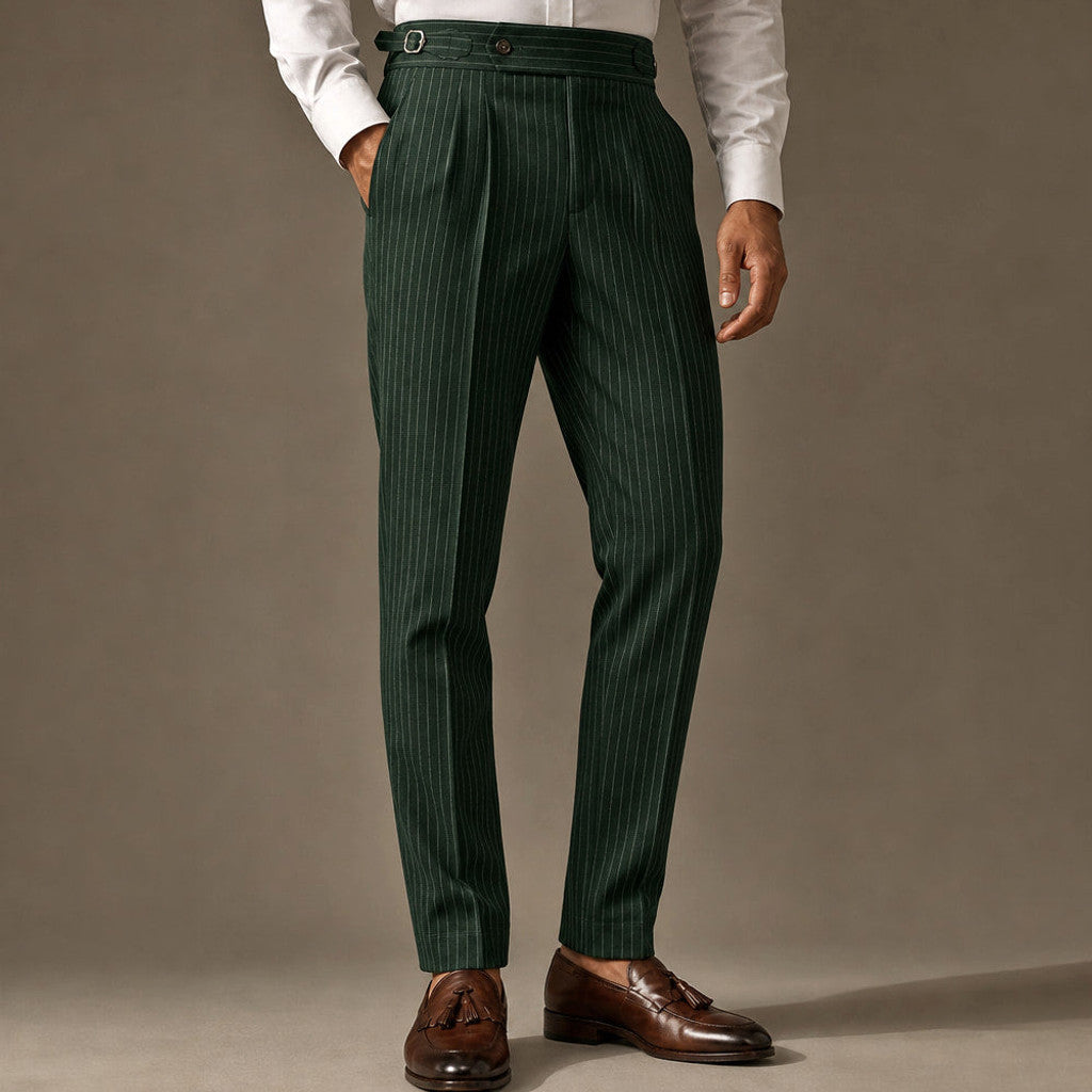 Cordane | Dress Pants Pleated Front Slim Fit Green – Side Angle View