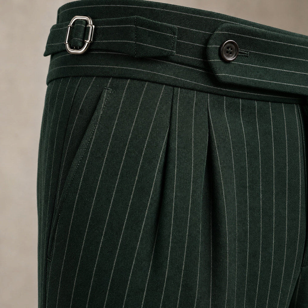 Cordane | Dress Pants Pleated Front Slim Fit Green – Fabric and Detail Close-Up