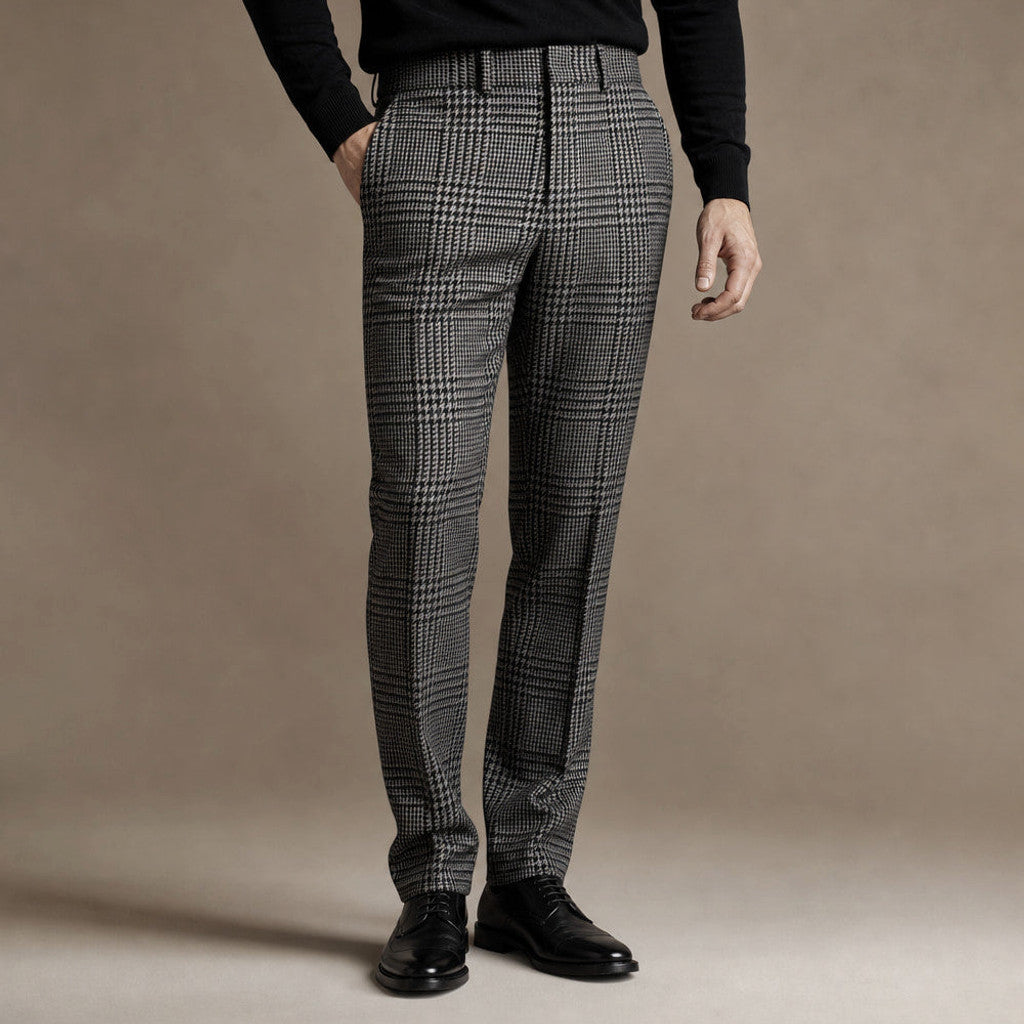 Cordell | Dress Trouser Plaid Straight Leg Black Black – Side Angle View