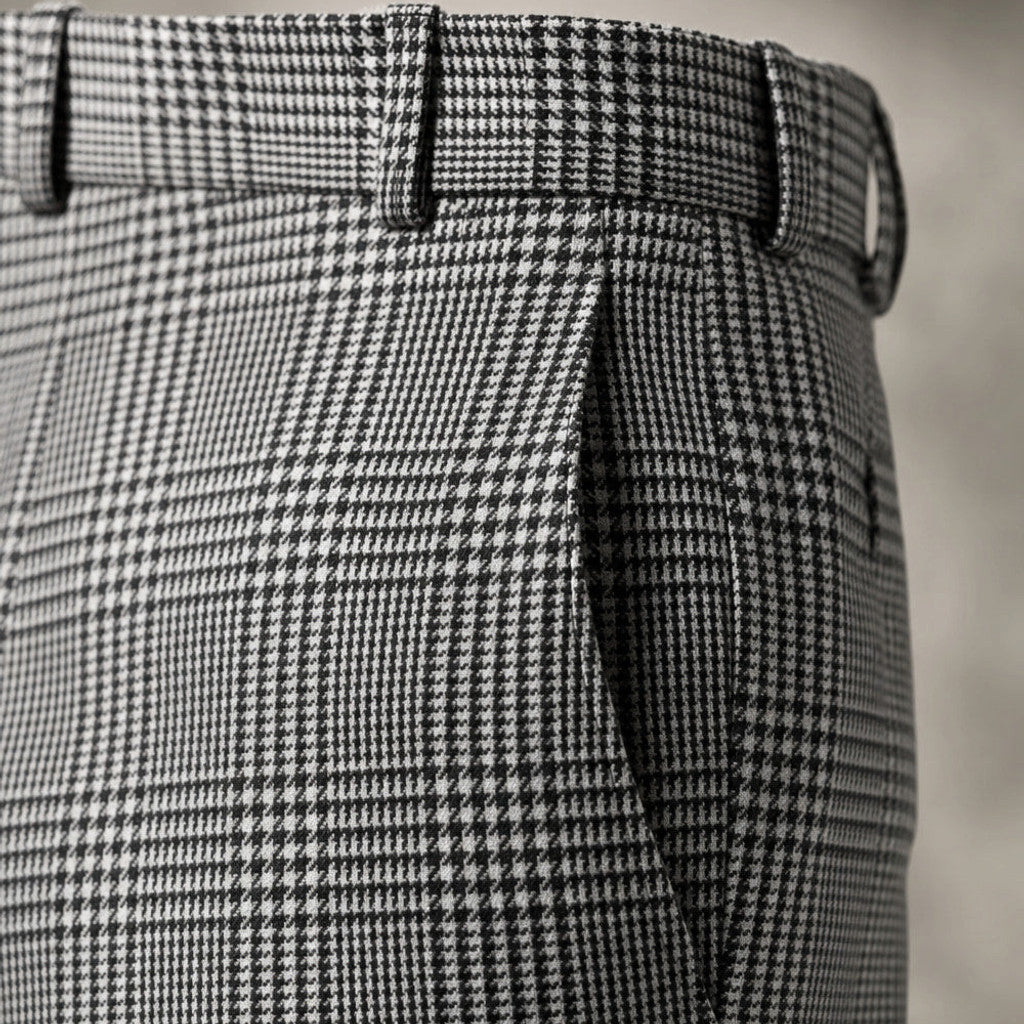 Cordell | Dress Trouser Plaid Straight Leg Black Black – Fabric and Detail Close-Up