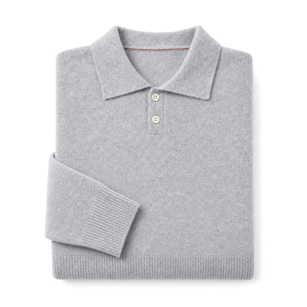 Cordell | Knit Polo Shirts with Tipped Collar Light Gray – Product Photo